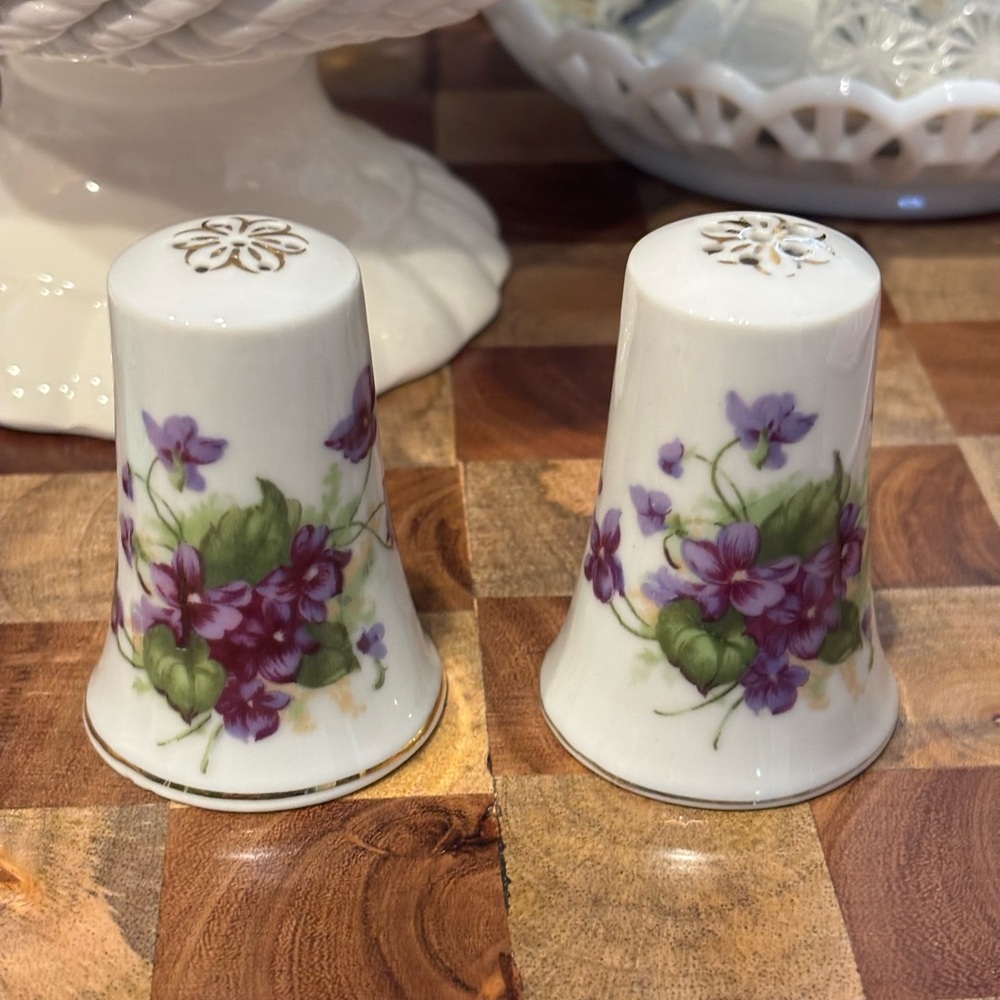 Lefton China Violet Floral Porcelain Salt and Pepper Shakers